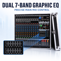 Console de mixage amplifiée 12 canaux EM-12ant 600W x 2 avec amplificateur de puissance, flight case, égaliseur 7 bandes, 24 DSP, USB, Bluetooth, 48V pour scène live et église
