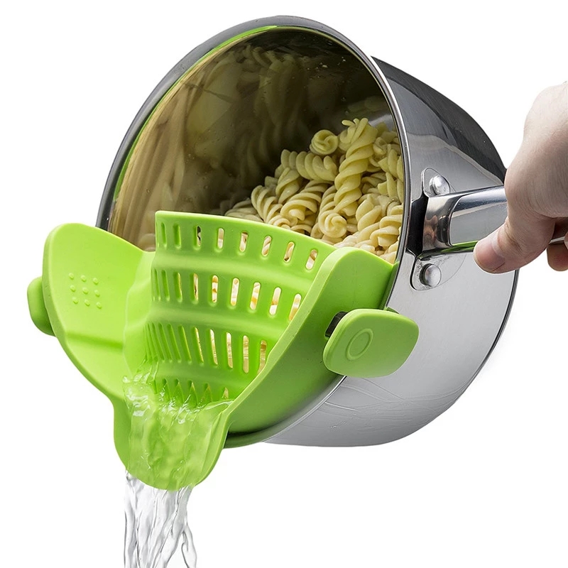 Amazon hot sale Fits all Pots and Bowls Dishwasher Safe Colander Silicone Clip On Strainers With 2 Clip