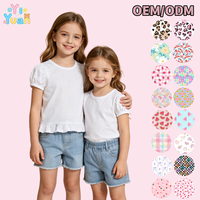 T-shirt blanc uni à manches bouffantes pour filles, col rond, ourlet à volants, idéal pour la sublimation DIY et les occasions décontractées quotidiennes