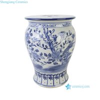Tabouret de jardin en céramique chinoiserie bleu et blanc de haute qualité RZSC08-C avec motif d'oiseaux et de fleurs