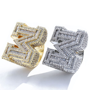 Fashion Hip Hop <b>Ring</b> Full Zirconia Letter M <b>Ring</b> Shinning Full Zircon Setting <b>Brass</b> <b>Ring</b> - Product Image 5