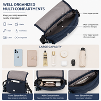 Tas Selempang Wanita Bahan Nylon Ringan Tahan Air dengan Banyak Kantong, Tas Bahu Kasual untuk Perjalanan, OEM Logo Kustom