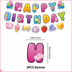 Kit de Decoración de <span class=keywords><strong>Cumpleaños</strong></span> con Temática de Comida, Telón de Fondo, Globos, Pancartas y Adornos para Pastel para una Fiesta Infantil Colorida - Product Image 3