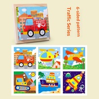 Puzzle en bois 3D pour enfants, blocs de correspondance de motifs à six faces avec plateau de rangement, thème animal dinosaure, jouet éducatif