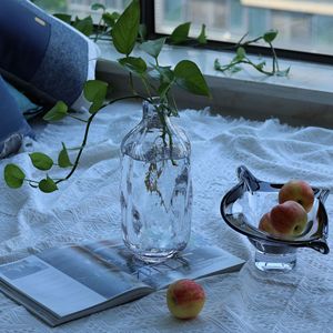 Modern Simple <b>Small</b> Mouth Water Ripple Transparent Glass Vase Living Room <b>Table</b> Hydroponic Simulation Flower Decorative Vase - Product Image 6