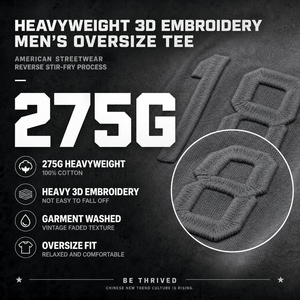 Wholesale Men 275G Cotton T-Shirt Heavyweight Vintage Washed Screen Embroidery Graphic Oversized Streetwear Tee Supplier - Product Image 2