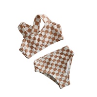 Recién llegado, ropa de playa para niñas, traje de baño personalizado con estampado de cuadros bronceado, Bikini básico para niñas