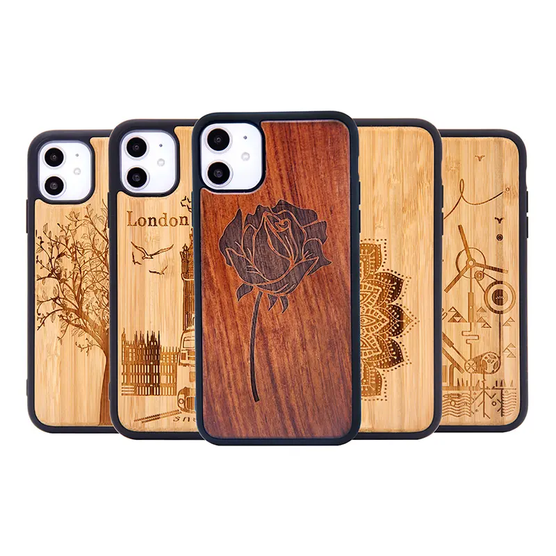 Engraved Bamboo Mobile custom wooden cell Phone Wood Case For laser engravable blank Iphone x xr xs 11 12 13 Pro max