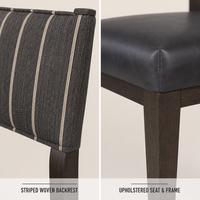 Chaise de salle à manger moderne rembourrée en gros, siège en cuir avec dossier en tissu rayé pour café et hôtel, OEM ODM
