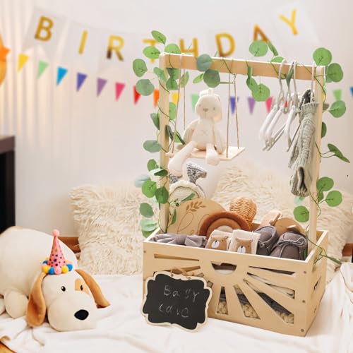 Wooden Baby Shower Crate Closet Basket with Adjustable Handle