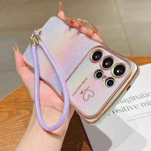 Mạ điện mềm <span class=keywords><strong>TPU</strong></span> bảo vệ trường hợp điện thoại với dây đeo cổ tay cho Samsung S25 siêu S24 cộng với Laser đầy màu sắc lượn sóng khung trái tim trường hợp - Product Image 2