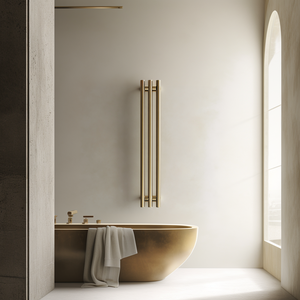 Scaldasalviette Doppio da Parete Verticale Elettrico in Acciaio Inox Dorato per Bagno - Product Image 2