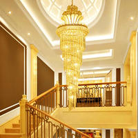 Grand Lustre Suspendu en Cristal LED Doré pour Escalier, Blanc Chaud, Moderne et Simple, Idéal pour Hall de Villa et Plafonds Hauts