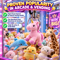 Peluche douce de 8 pouces pour machine à griffes, assortiment Licorne Dauphin Girafe, prix pour machine d'arcade de centre commercial, stock direct