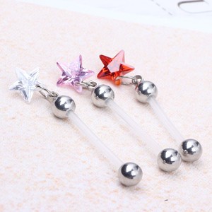 Star Maternity Flexible Bioplast Belly <strong>Piercing</strong> <strong>PTFE</strong> with CZ Crystal Pregnant Maternity Navel Ring Jewelry - Product Image 2