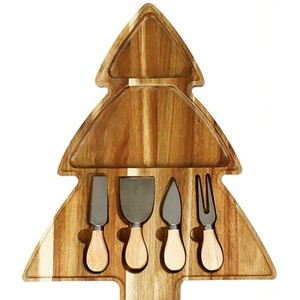 Tabla de Quesos de Madera con Diseño de Árbol de Navidad, con 4 Utensilios de Acero Inoxidable, Bandeja de Corte Resistente para Servir en Fiestas - Product Image 5