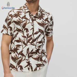 Vendita calda <span class=keywords><strong>camicia</strong></span> da uomo stampa Hawaii 45% <span class=keywords><strong>di</strong></span> <span class=keywords><strong>lino</strong></span> 55% in viscosa novità <span class=keywords><strong>camicia</strong></span> con stampa <span class=keywords><strong>marrone</strong></span> a foglia grande per gli uomini - Product Image 2