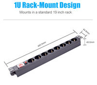 Bloc d'alimentation multiprise 8 voies avec interrupteur marche/arrêt, 19 pouces, 1U, montage en rack, protection contre les surtensions, pour rack de serveur, centre de données