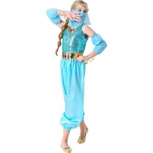 Costume de princesse Jasmine de Disney pour enfants, combinaison bleue avec voile pour spectacle de fête d'Halloween - Product Image 5