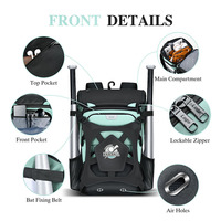 Sac de baseball multifonctionnel léger et imperméable de grande capacité (22 L) avec compartiment à chaussures et crochet de clôture pour batte de T-ball