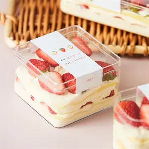 Großhandel kunststoff verpackung kuchen-Obst kuchen 350ml Rechteck Lebensmittel qualität Transparente Kunststoff verpackung Dessert Erdbeer Mousse Kuchen verpackung Box