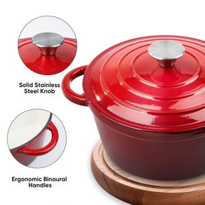 Horno holandés de hierro fundido esmaltado, Juego de <span class=keywords><strong>3</strong></span> piezas, seguro para horno y estufa, cacerola roja para acampar, juego de utensilios de cocina con revestimiento sin plomo - Product Image 4