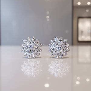 Orecchini di lusso a forma di fiocco di neve con strass in cristallo e montatura a griffe per donna, gioielli da matrimonio, colore rosa - Product Image 2