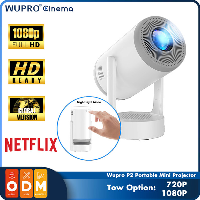 Dropshipping Wupro P2 LCD Mini Projector 1080p Full HD 200ANSI Lumens Smart WiFi 5G BT5.2 Outdoor Portable Android Projector