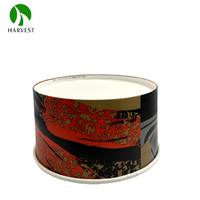 Série de bols ronds KR 150 - Bols en papier kraft jetables avec motif imprimé or rouge pour l'emballage alimentaire