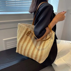 New Straw <b>Tote</b> Bag for Women Woven Colorblock Beach Bag Lightweight Large Capacity Single Shoulder Bag - Product Image 2