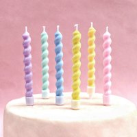 6 stuks pastelkleurige spiraalvormige verjaardagskaarsen, gedraaide crèmekleurige taarttopper, lavendelroze, mintgroen, perzikkleurig, lichtblauw, geel, feestbenodigdheden