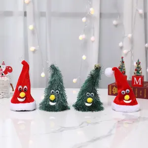 Happy New Year Christmas Tree Hat Kids Toy with Glowing Music Electric Plush Swing Singing Toy Cloth Material