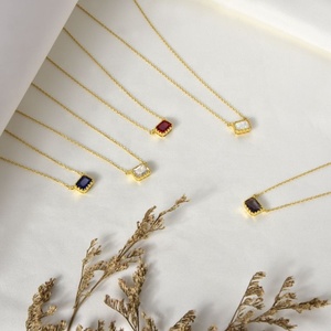 Gargantilla de circón de colores de 12 meses, Collar de plata de ley 925, colgante cuadrado chapado en oro de 18 quilates, collar de piedra natal - Product Image 3