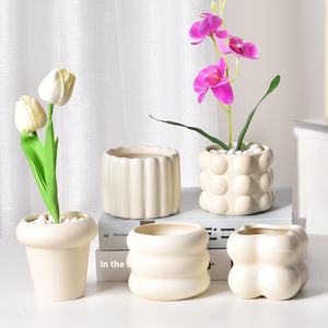 Vente en gros Pot de fleurs en céramique crème scandinave haut de gamme Simple accessible Luxe Ins Style Glacé Orchidée <span class=keywords><strong>Succulente</strong></span> Vert - Product Image 2