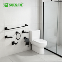Ensemble d'accessoires de salle de bain SOLVEX en acier inoxydable poli noir 16-58 CM, porte-serviettes complet, porte-gobelet, porte-papier toilette, hôtel