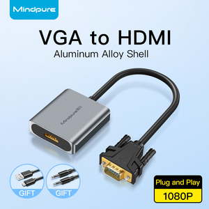 Adaptador Mindpure Activo VGA <span class=keywords><strong>a</strong></span> <span class=keywords><strong>HDMI</strong></span> 1080P 60Hz con Conector de Audio de 3.5mm y Puerto de Alimentación Micro USB, Aleación de Aluminio - Product Image 1