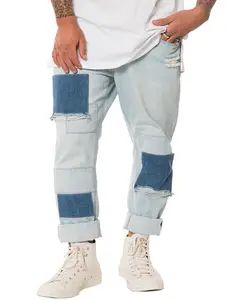 Pantalones vaqueros rasgados con parche para hombre, Jeans de cintura alta con estampado de mono, informal, cantidad de algodón, bolsillo de LICRA