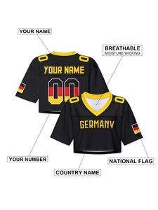 Kaos Jersey Sepak Bola Amerika Wanita Model Crop Top Tim Nasional Jerman Baru 2025, 100% Poliester, Cetak Transfer Panas - Product Image 3