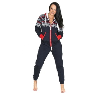 Femmes Dames Imprimé À Capuche Zip Tout En Un Combinaison Polaire Vêtements De Nuit - Product Image 1