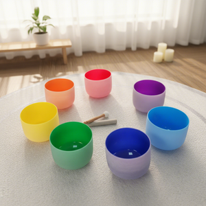 Juego de 7 Cuencos Cantores de Cristal Esmerilado de Chakra de Alta Calidad al por Mayor, Instrumentos de Sanación por Sonido de Cuarzo para Meditación y Equilibrio Energético - Product Image 1