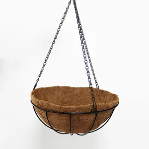 ZL métal suspendu planteur panier fil rond porte-plante Pots cintre fer avec chaîne porche décor fleur avec doublure Coco Coir