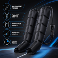 Bottes de massage à compression d'air à 4 chambres avec fermeture éclair intégrale, 4 modes d'intensité réglable et pompe 4L, noires