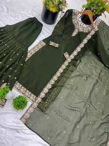 Venta al por mayor pesado bordado tradicional Salwar Kameez seda crujiente con manga completa secuencia de trabajo en el mejor precio - Product Image 4