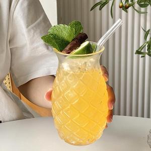 Taza de hielo de gran capacidad con forma de piña creativa con pajita, taza de café de jugo de verano, taza de café de vidrio transparente reutilizable - Product Image 3