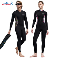 DIVE&SAIL Crème solaire sérigraphiée 0,5 mm Maillot de bain intégral pour femmes et hommes Fermeture éclair avant Rash Guard Surf Respirant UPF50+