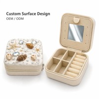 Boîte à bijoux en toile de jute crème avec broderie de perles coquillage festonné, perles et étoile de mer, style nautique côtier, avec fermeture éclair, pour rangement de voyage