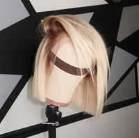 Perruque Bob Courte Ombrée Blonde 4/613 Pas Chère, Perruque en Cheveux Humains Vierges Naturels avec Dentelle HD Transparente, Perruque Bob Courte 100% Cheveux Humains avec Dentelle Frontale