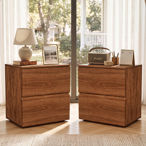 Fluted Nightstand 2 Large <b>Storage</b> Drawers Wooden Bedside Cabinet Modern <b>Side</b> End <b>Table</b> for Bedroom Living Room Home Decrotiom - Product Image 1