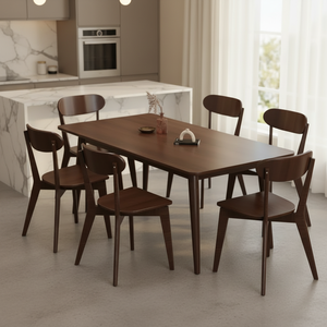 Juego <span class=keywords><strong>de</strong></span> Mesa y Sillas <span class=keywords><strong>de</strong></span> <span class=keywords><strong>Comedor</strong></span> Rectangulares <span class=keywords><strong>de</strong></span> Madera Maciza <span class=keywords><strong>de</strong></span> Estilo Nórdico con Acabado en Nogal <span class=keywords><strong>para</strong></span> Sala <span class=keywords><strong>de</strong></span> Estar, Muebles <span class=keywords><strong>para</strong></span> el Hogar - Product Image 1