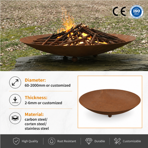 Brasero d'extérieur robuste en acier Corten, foyer de 60-200 cm pour bois, idéal pour jardin, camping, <span class=keywords><strong>barbecue</strong></span>, chauffage extérieur - Product Image 3